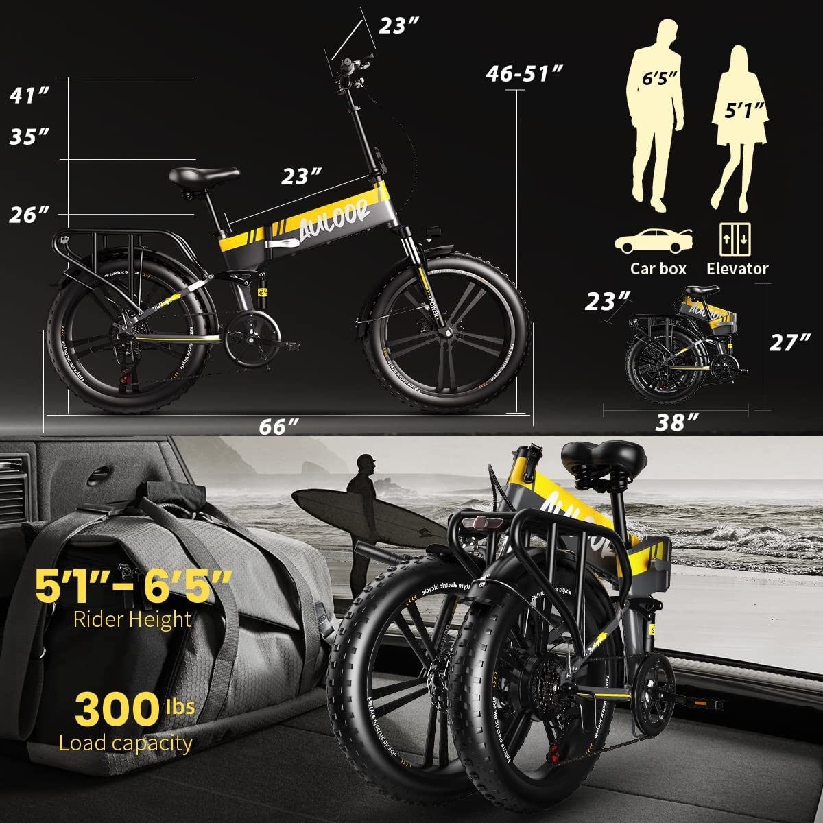 Auloor Foldable Electric 20'x4' Fat Tire